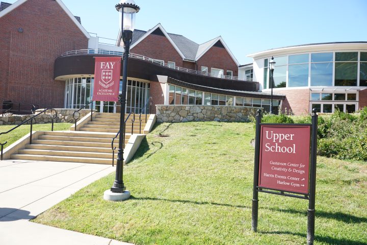 Fay School Upper School sign and building on a sunny day
